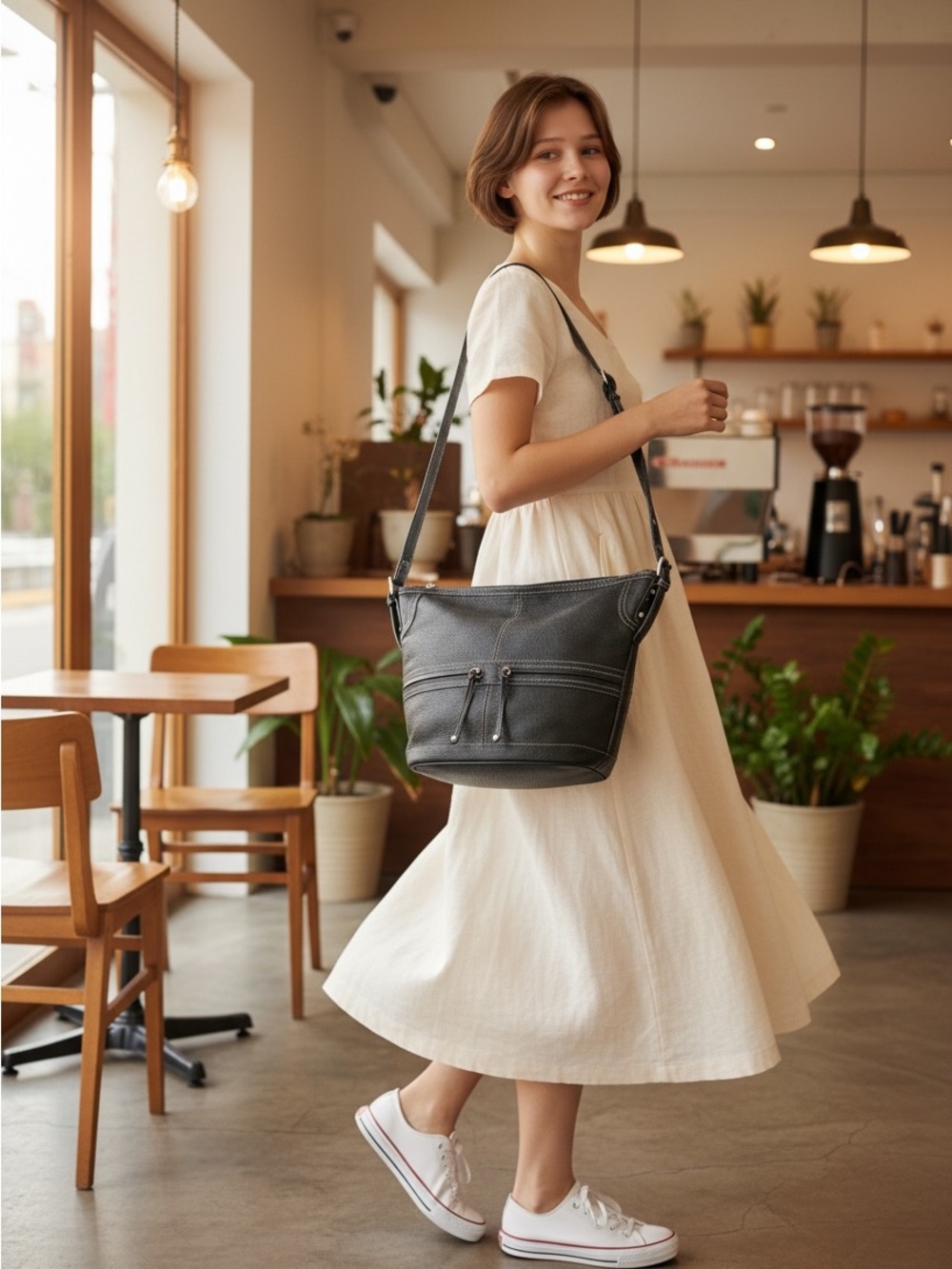 Vintage Maxx New York black pebble leather bucket bag